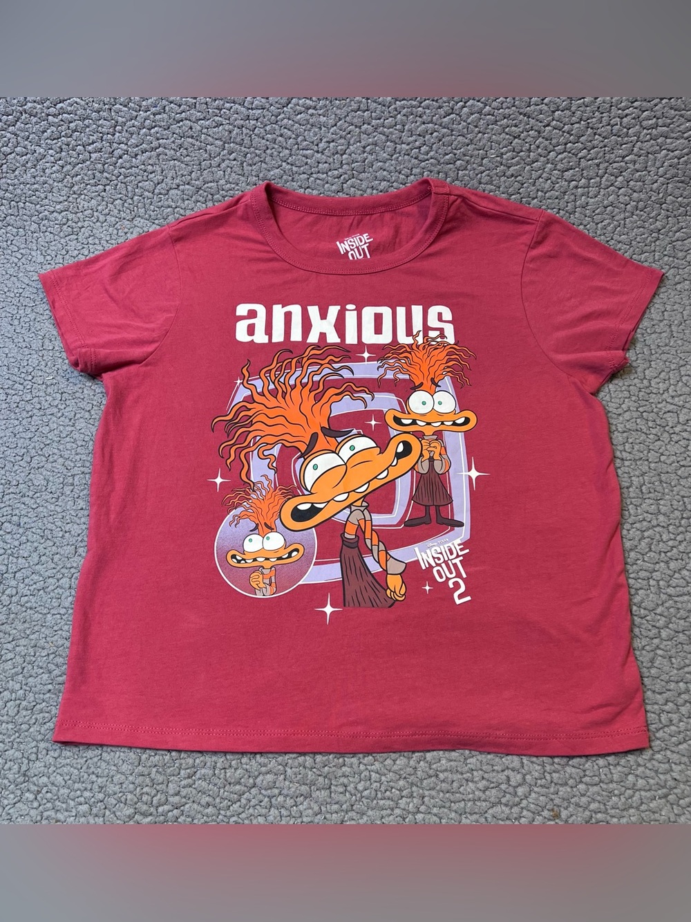 Disney Inside Out Women’s Crop Top Size Medium Red Graphic Print Anxious